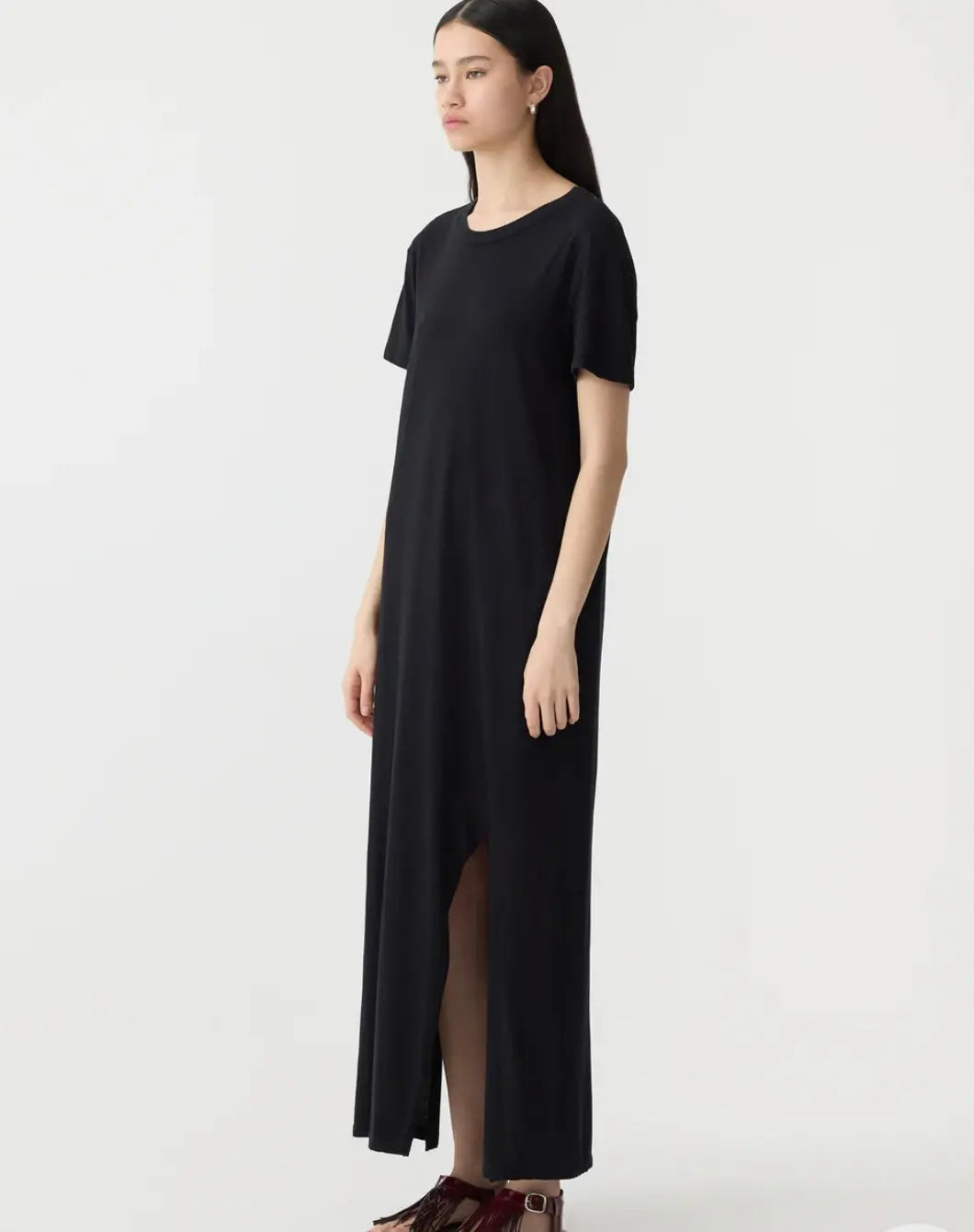 Longline T-Shirt Dress in Black BASSIKE