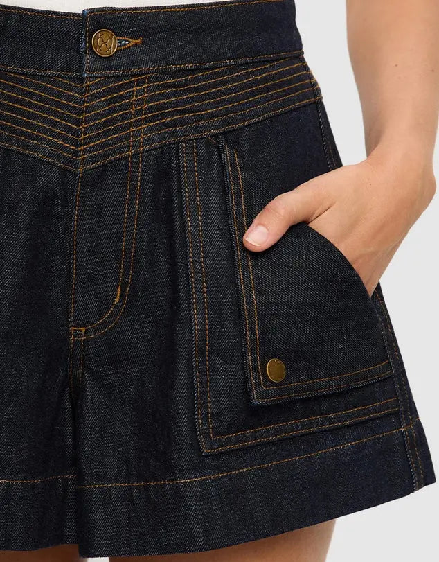 Celene Denim Short in Raw Kivari