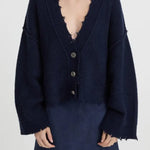 Blue cardigan with silver button blanca at clothlifestyle boutique