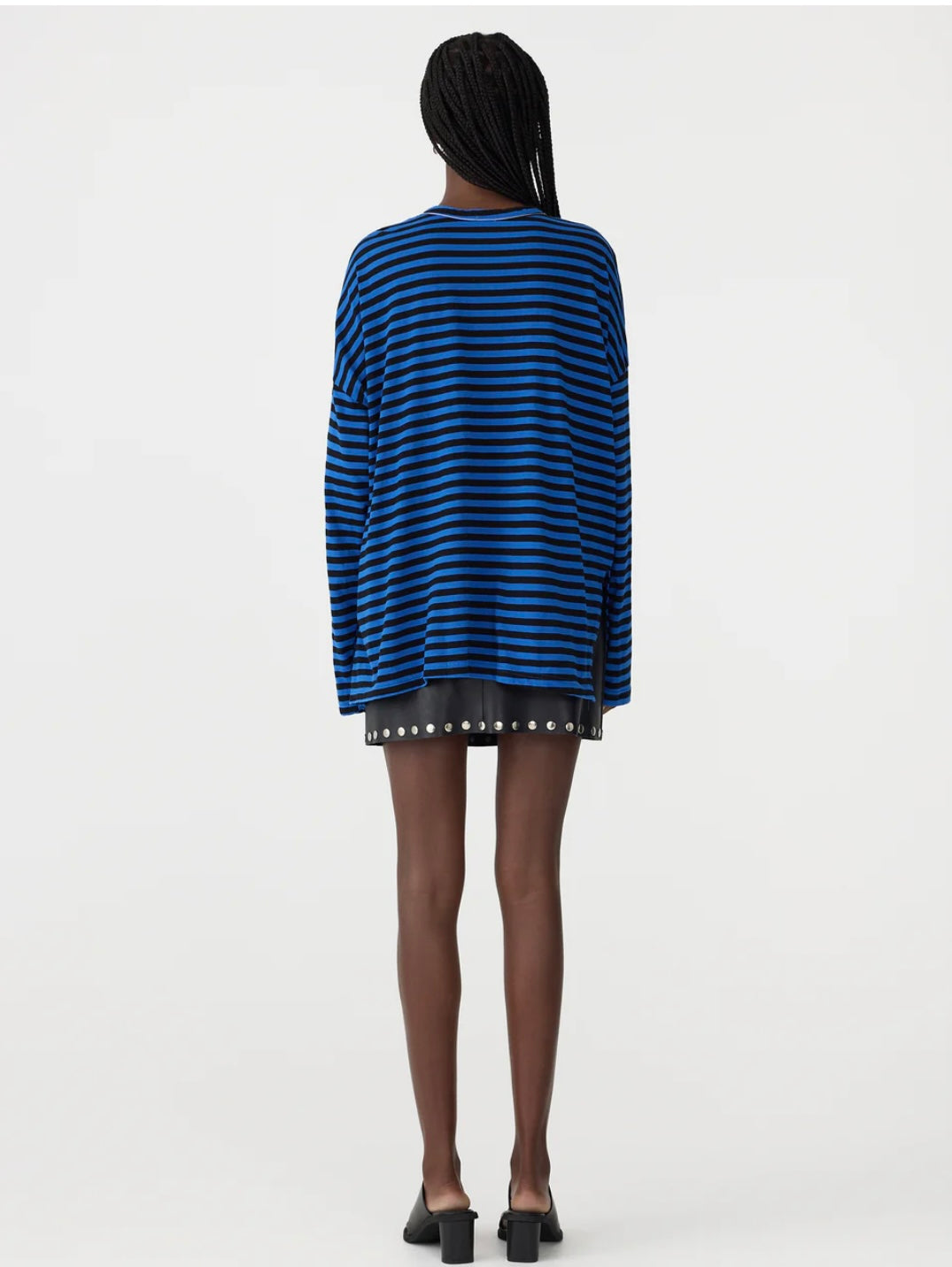 Stripe Boxy Heritage L/S Tshirt in Cobalt and Black - BASSIKE