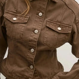 Violet Denim Jacket in Chocolate Bayse Brand