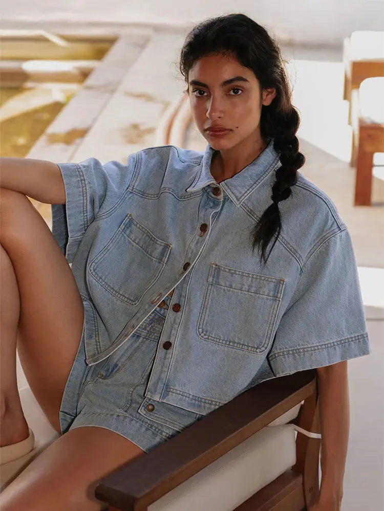 Hester Denim Shirt in Stonewash Blue Kivari
