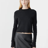 Slim Rib Raglan Long Sleeve T-shirt in Black Bassike