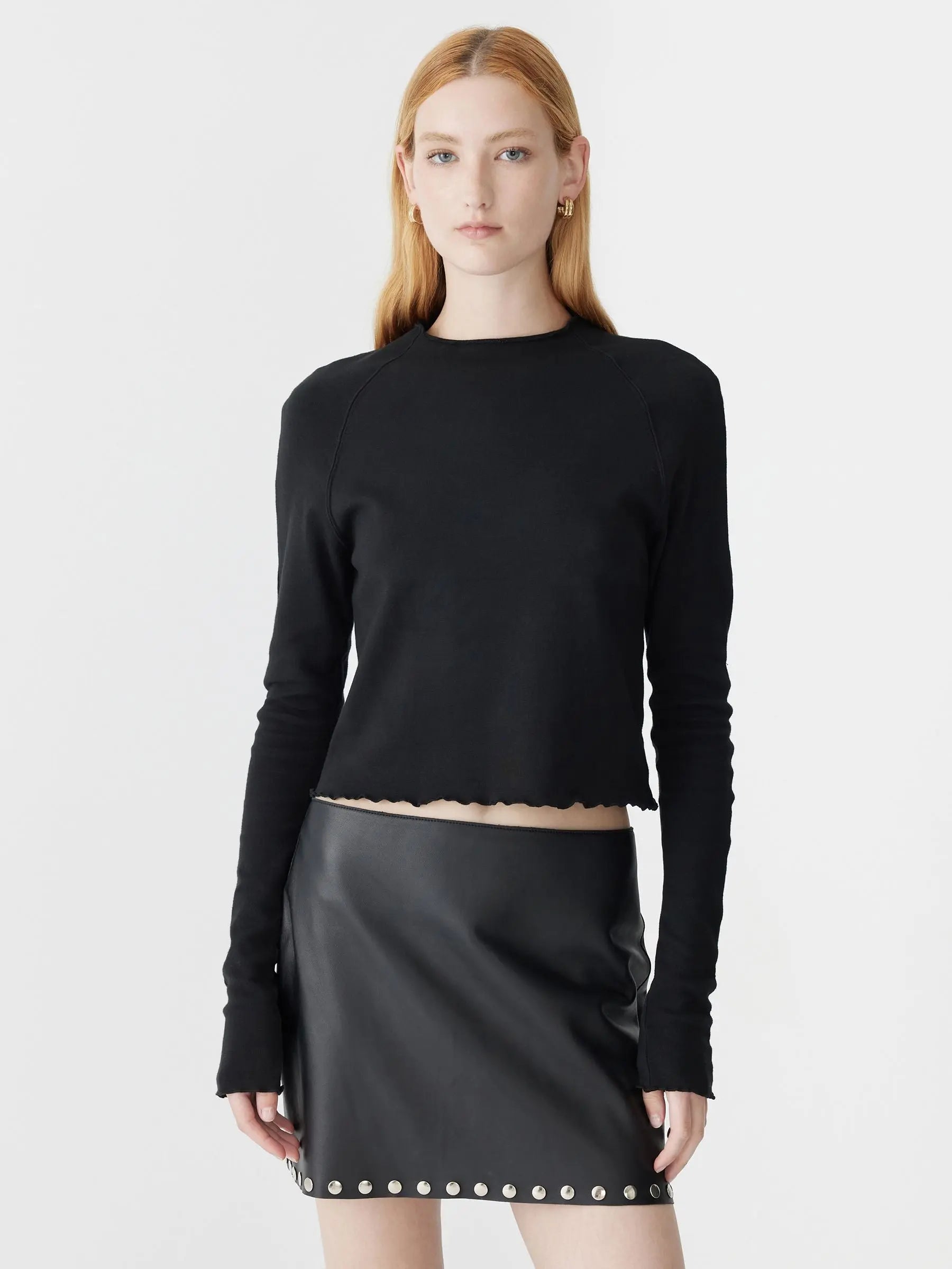 Slim Rib Raglan Long Sleeve T-shirt in Black Bassike