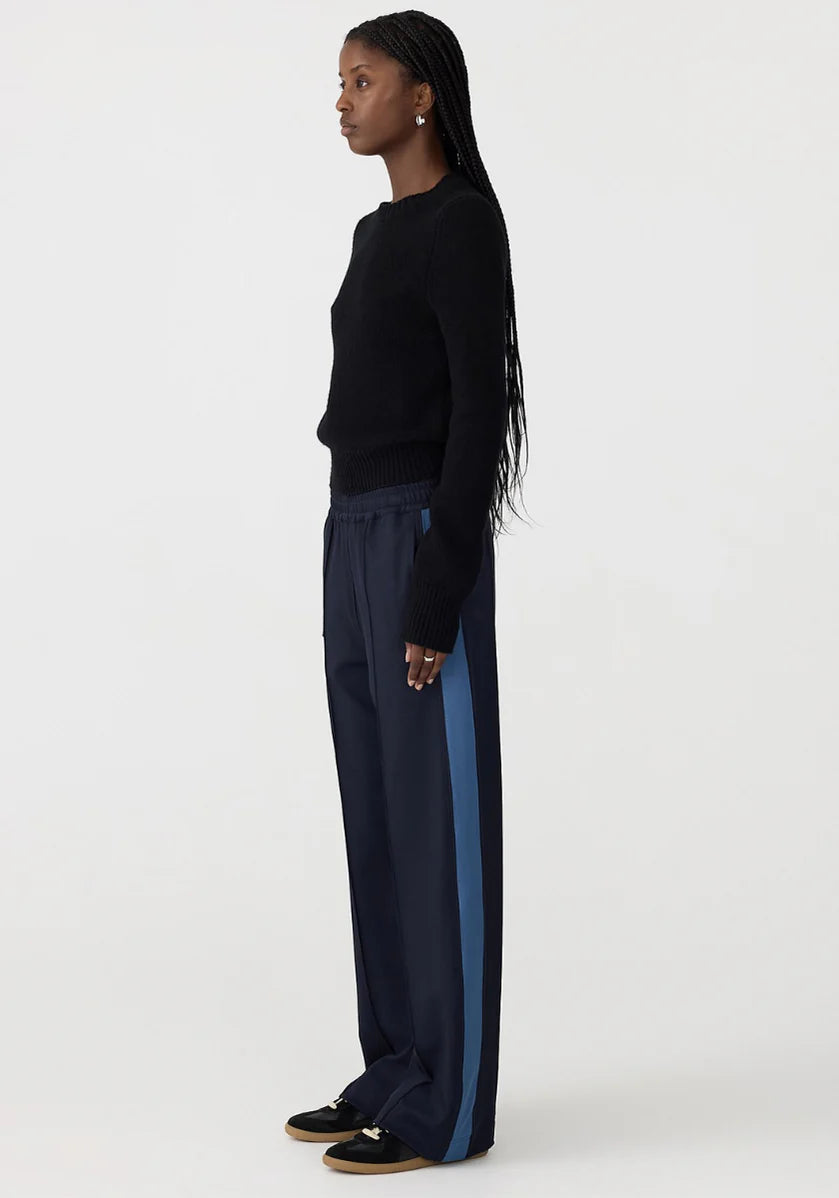 Twill Stripe Detail Pant in Ink and Marine Blue Bassike