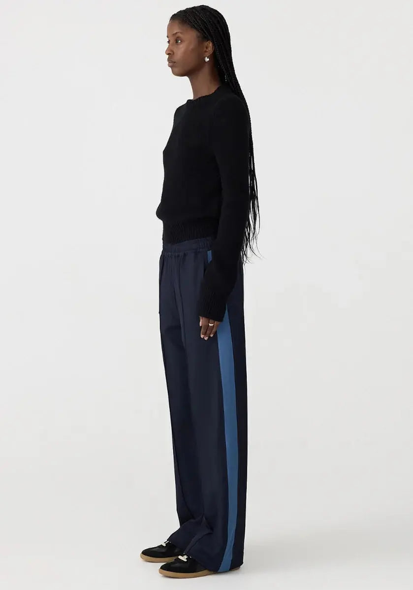Twill Stripe Detail Pant in Ink and Marine Blue Bassike
