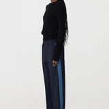 Twill Stripe Detail Pant in Ink and Marine Blue Bassike