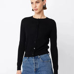 Maine Cardigan in Black Merino Wool Mossman