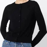 Maine Cardigan in Black Merino Wool Mossman