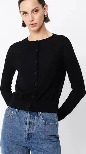 Maine Cardigan in Black Merino Wool Mossman
