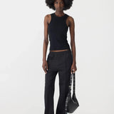 Pique Stripe Detail Pant In Black/Pale Blue Stripe Bassike