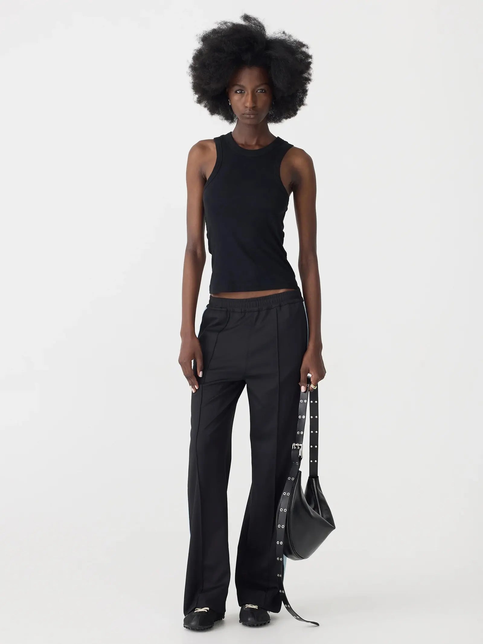 Pique Stripe Detail Pant In Black/Pale Blue Stripe Bassike