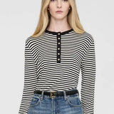 Alessia Top in Black and Cream Stripe Anine Bing