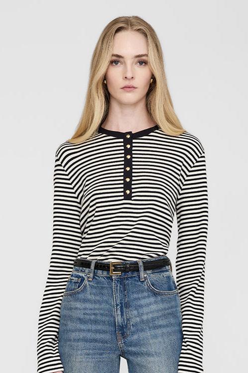 Alessia Top in Black and Cream Stripe Anine Bing