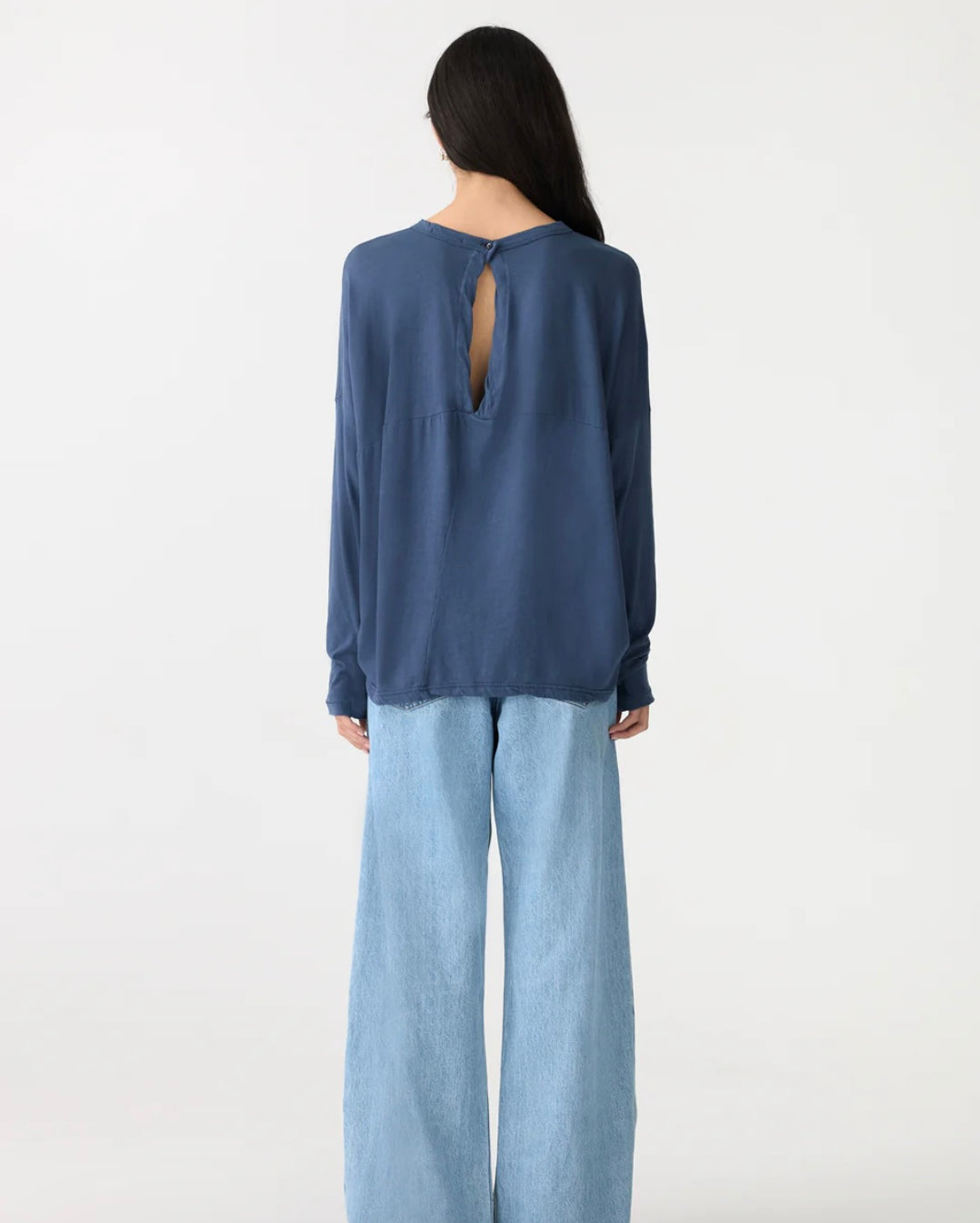 Long Sleeve Circle Top in Midnight Blue Bassike