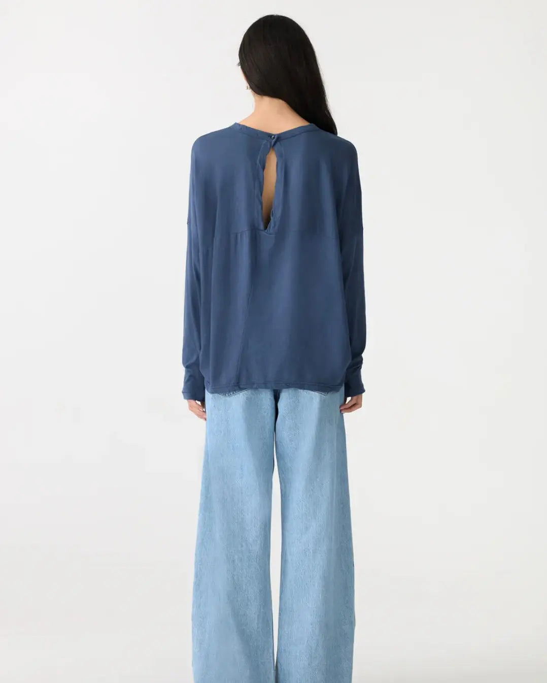 Long Sleeve Circle Top in Midnight Blue Bassike
