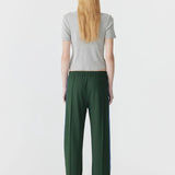 Twill Stripe Detail Pant in Pine and Marine Blue Bassike