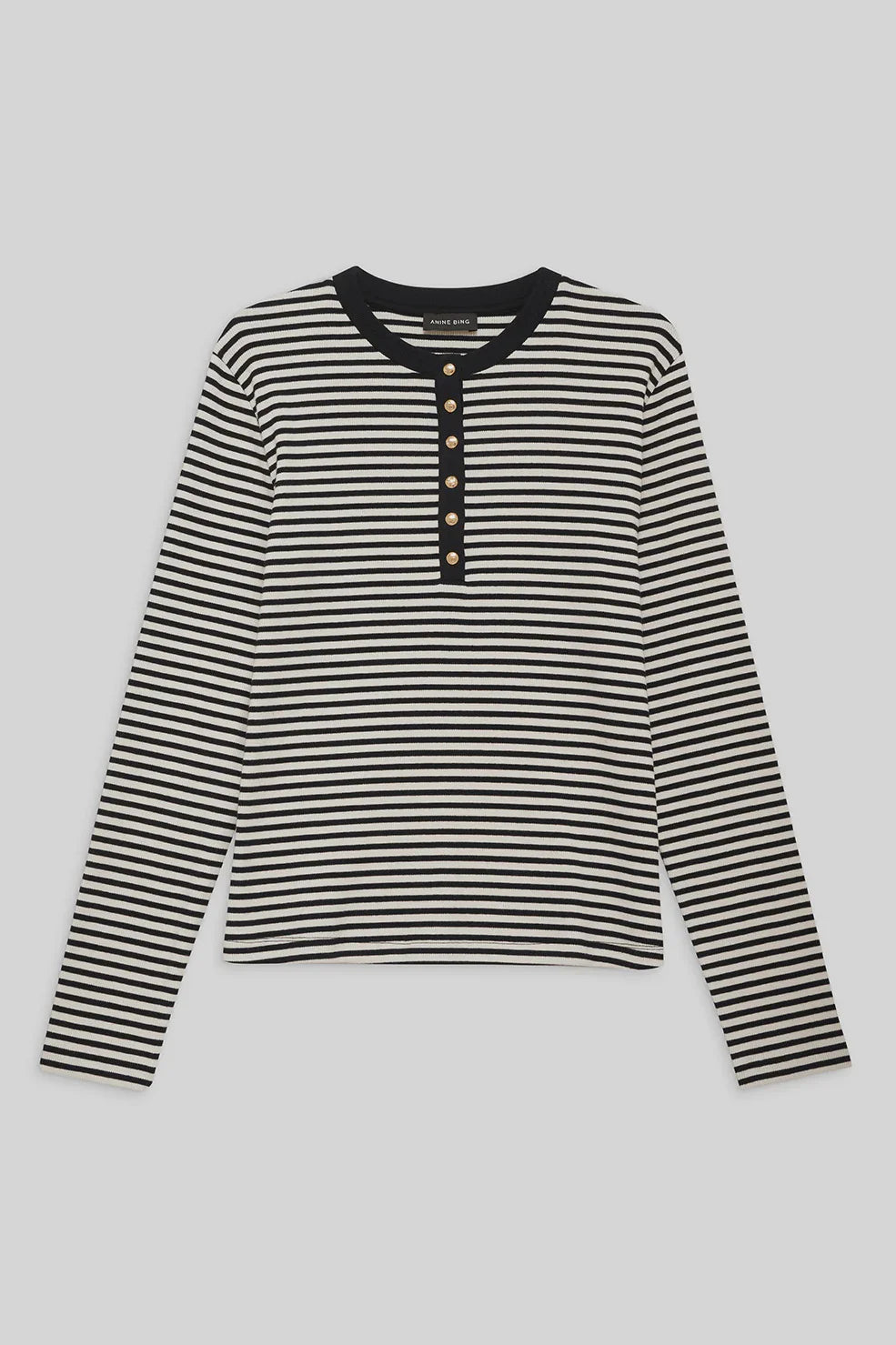 Black and white striped long sleeve top with gold buttons anine bing clothlifestyleboutique