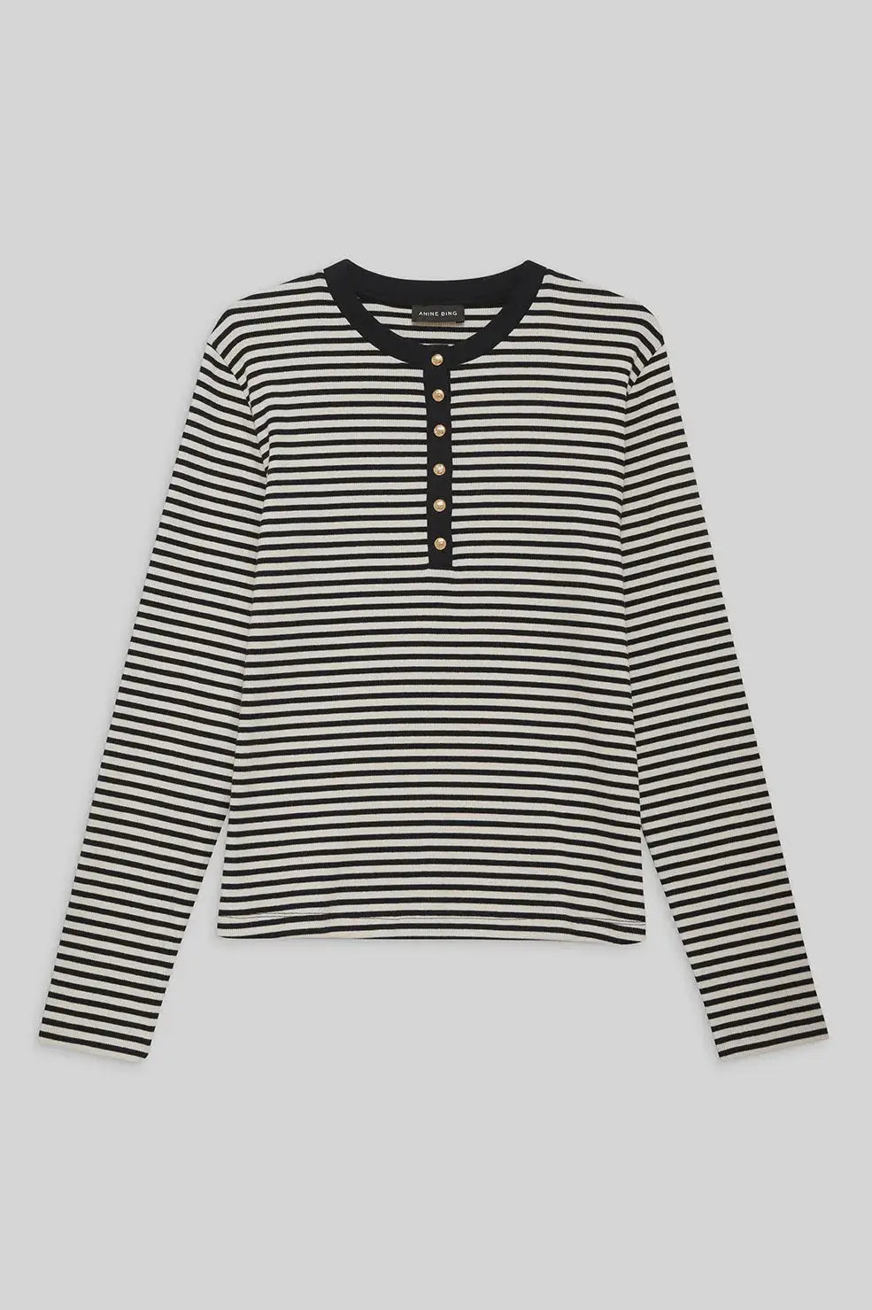 Black and white striped long sleeve top with gold buttons anine bing clothlifestyleboutique
