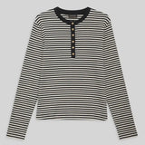 Black and white striped long sleeve top with gold buttons anine bing clothlifestyleboutique