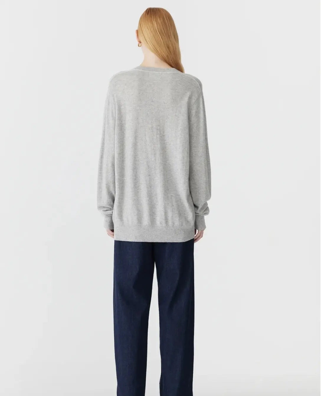 Oversized Crew Neck Knit in Light Grey Marle Bassike