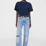 Blue tshirt with blue jeans