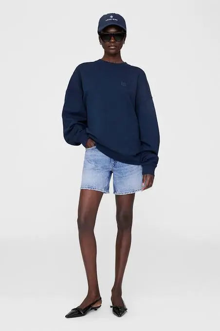 Miles Sweatshirt Framed Monogram in Washed Navy Anine Bing