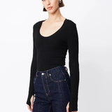Lincoln Scooped Neck Top in Black Mossman