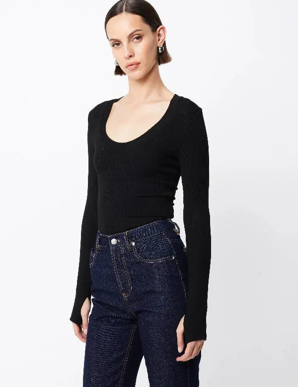 Lincoln Scooped Neck Top in Black Mossman