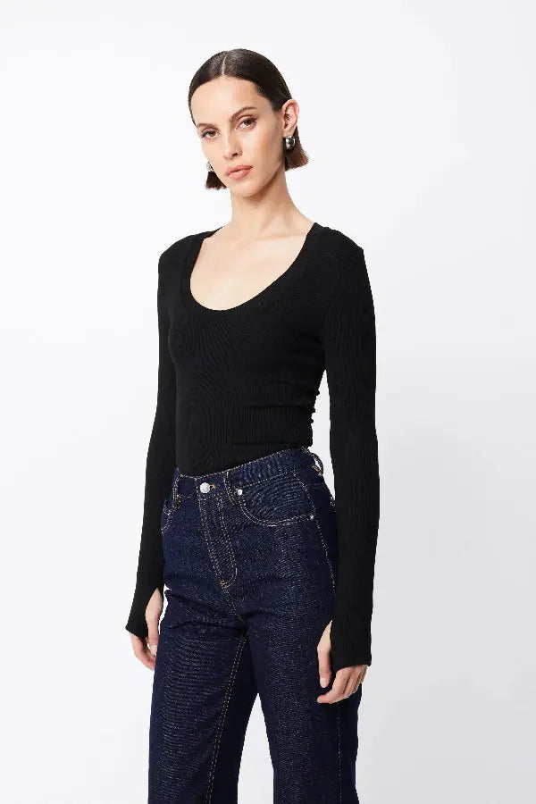 Lincoln Scooped Neck Top in Black Mossman
