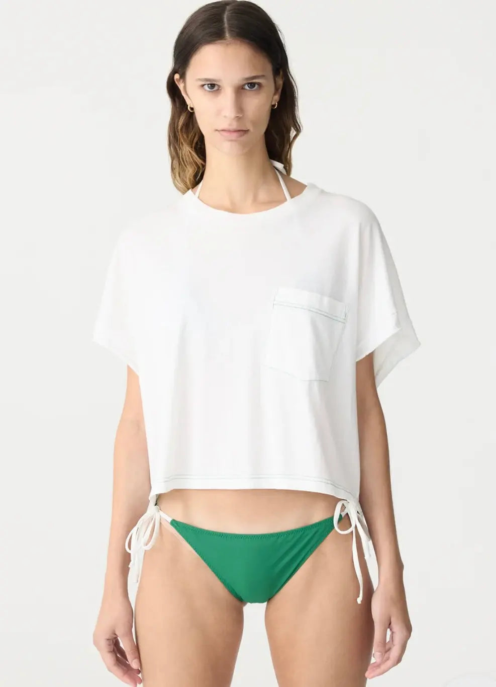 Bassike boxy tee green stitching at cloth lifestyle boutique