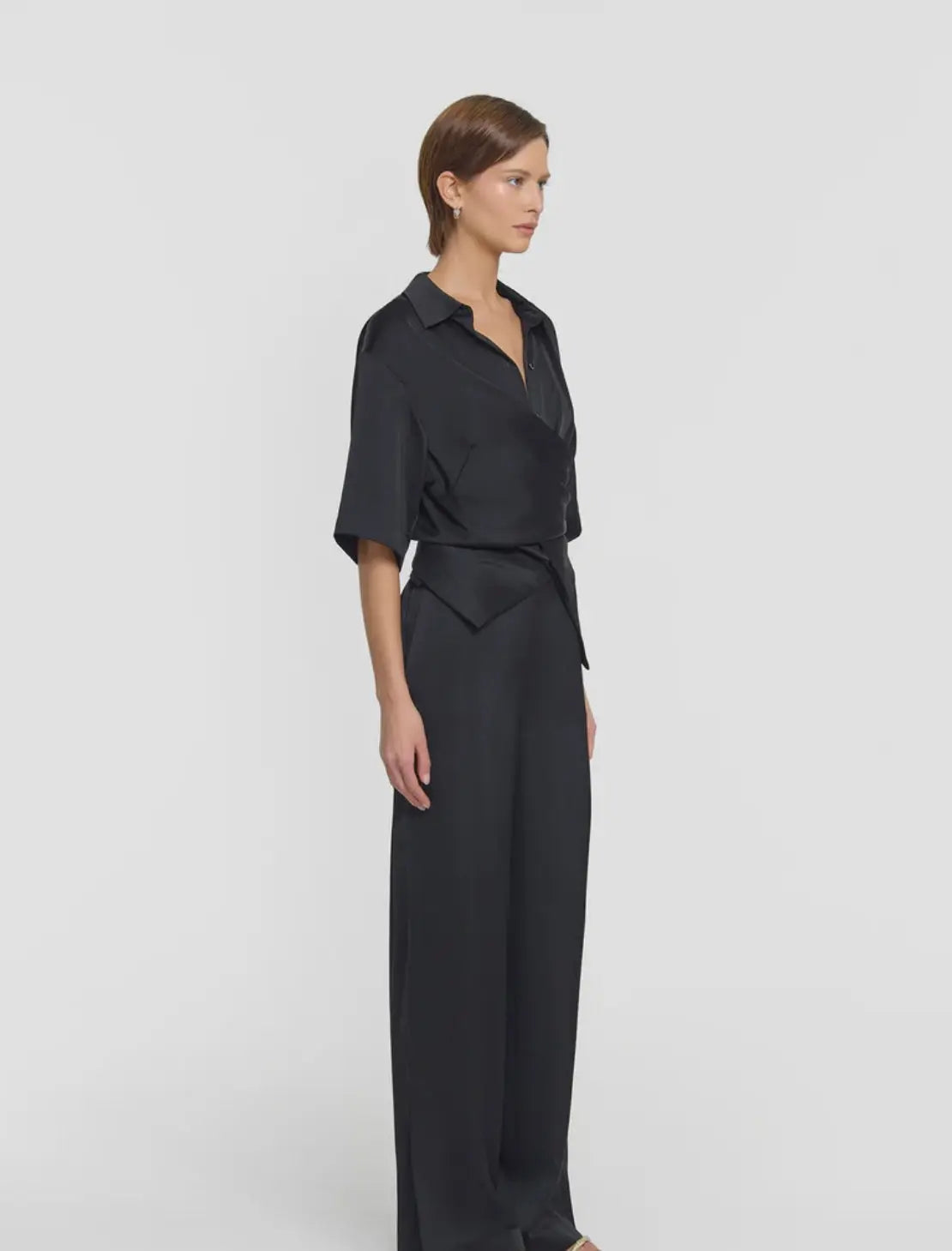 Musical Cupro Wrap shirt in Black Viktoria + Woods