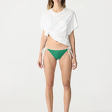 Boxy Pocket Detail Short Sleeve T-Shirt in White and Aloe Vera BASSIKE