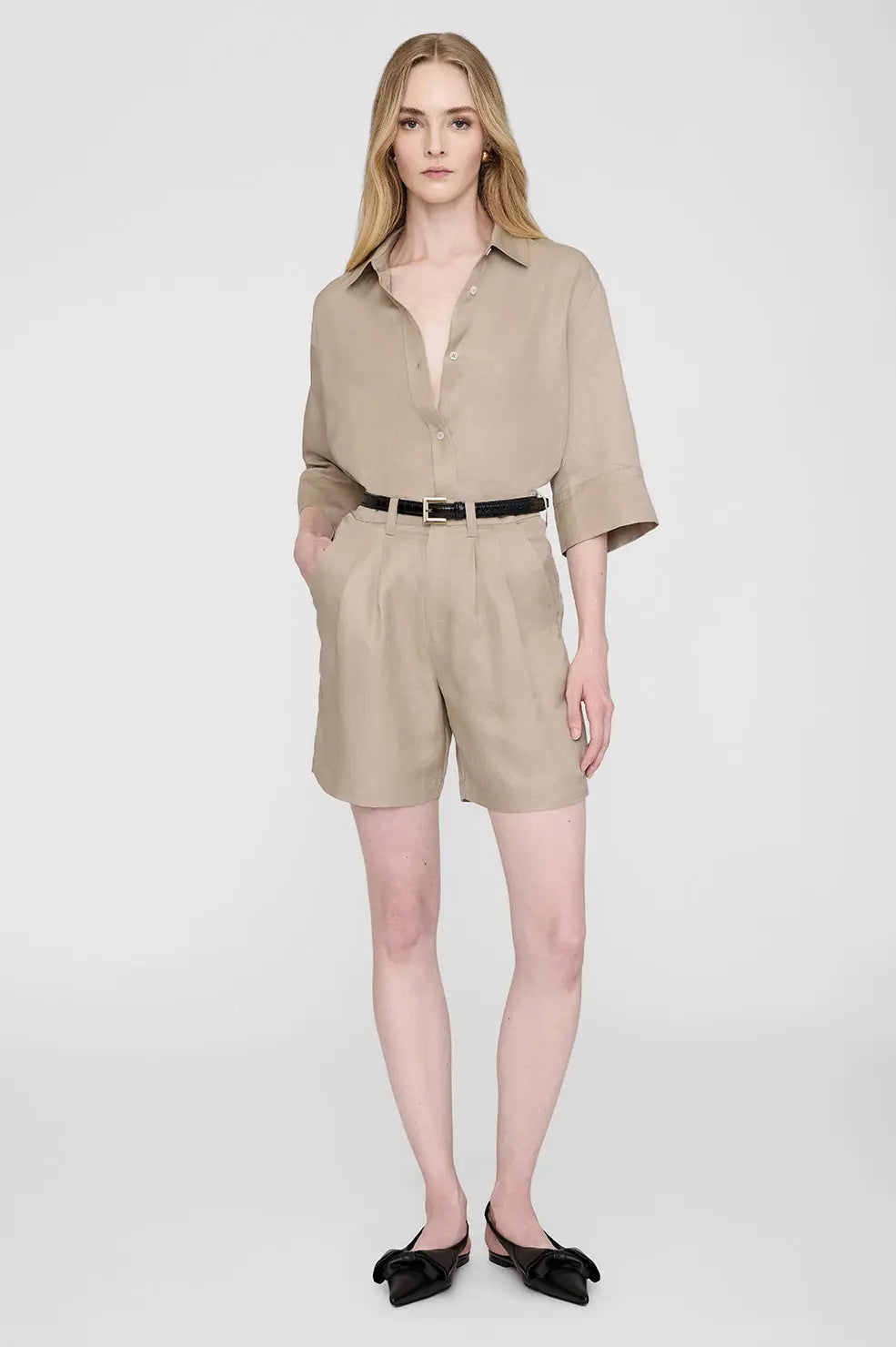 Carrie Short in Oatmeal Linen Blend Anine Bing