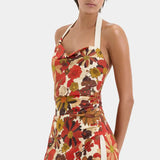 Castella Gathered Midi Dress in Flora Rosso Sir.