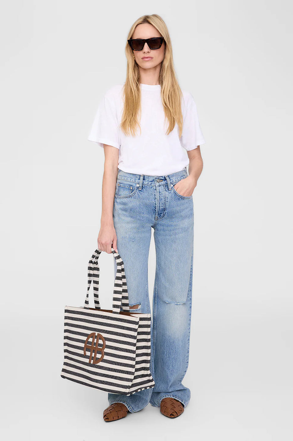 Lara Tote in Natural and Black Stripe Anine Bing