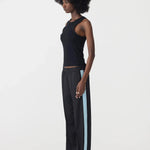 Pique Stripe Detail Pant In Black/Pale Blue Stripe Bassike