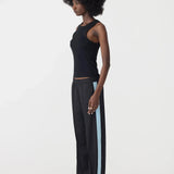 Pique Stripe Detail Pant In Black/Pale Blue Stripe Bassike