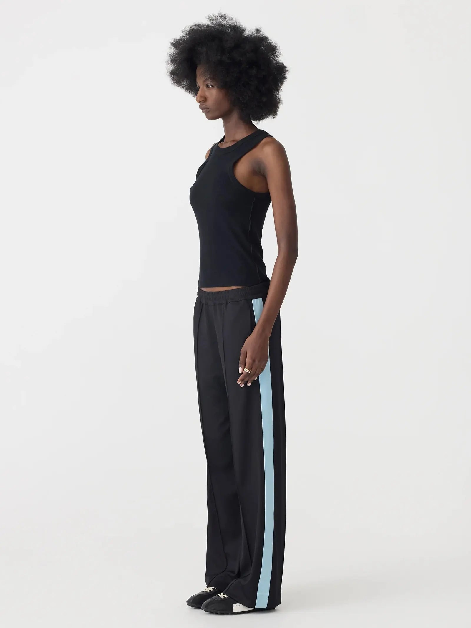 Pique Stripe Detail Pant In Black/Pale Blue Stripe Bassike