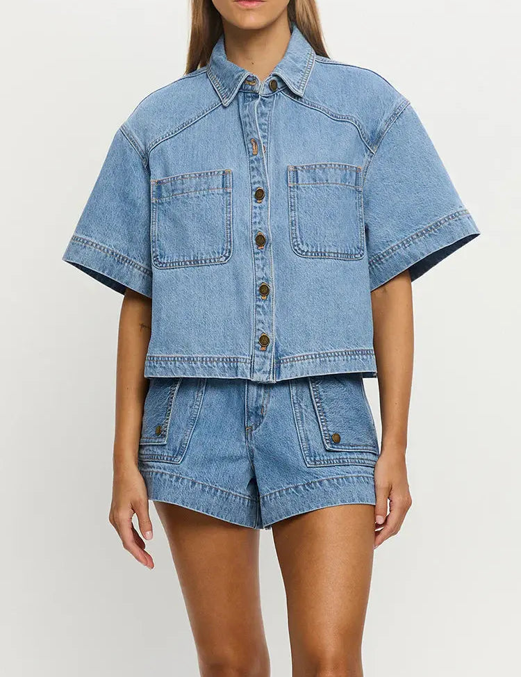Hester Denim Shirt in Stonewash Blue Kivari