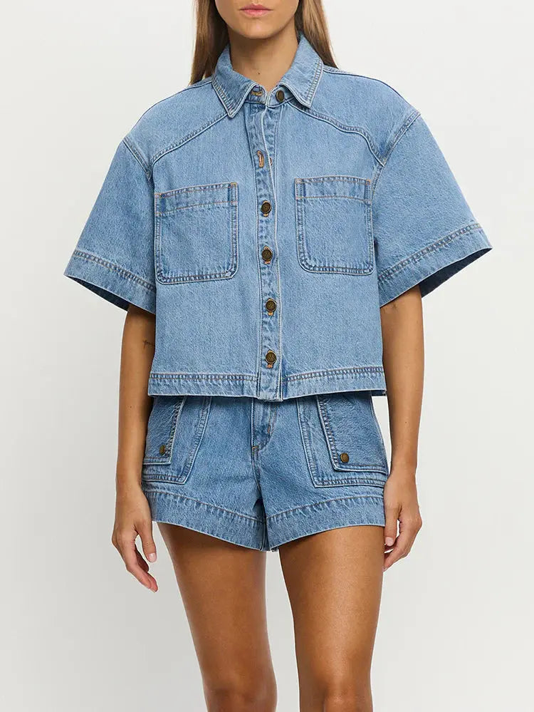 Hester Denim Shirt in Stonewash Blue Kivari