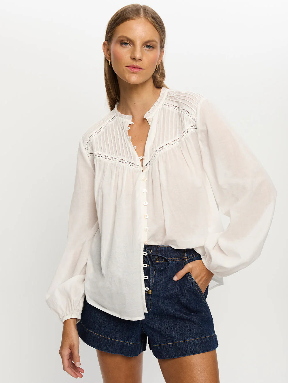 White lace detail blouse long sleeve by kivari at clothlifestyle boutique