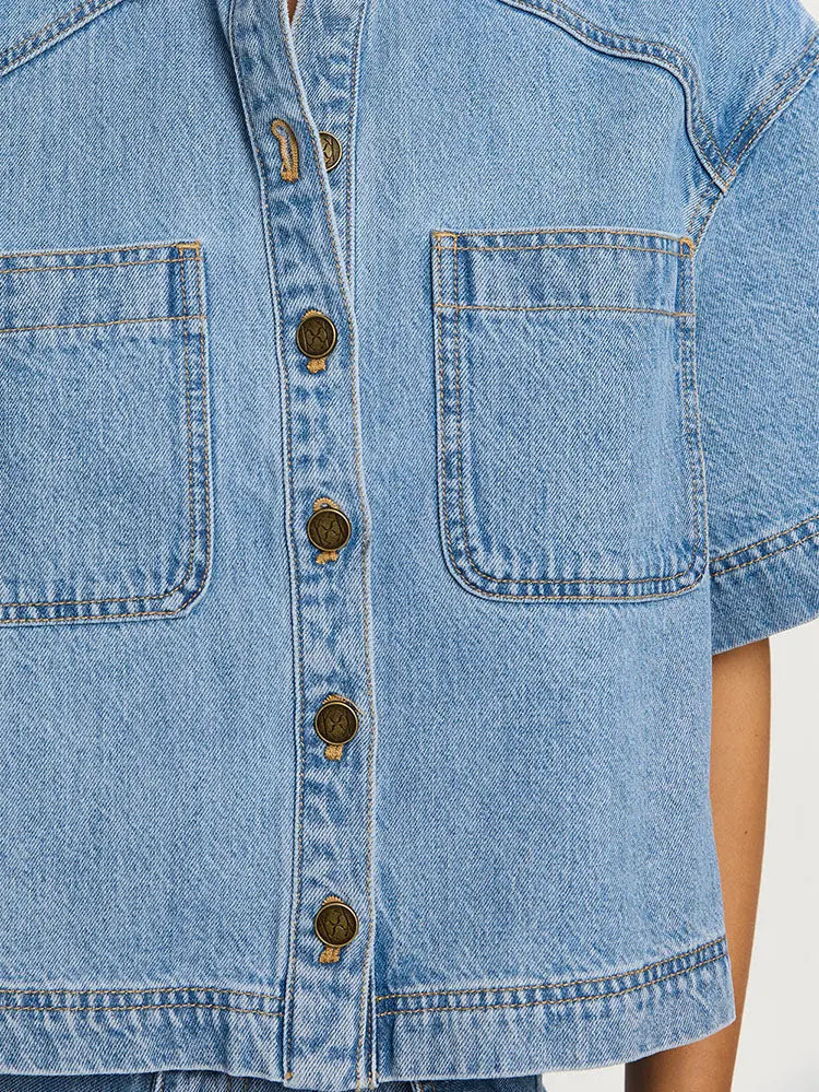 Hester Denim Shirt in Stonewash Blue Kivari