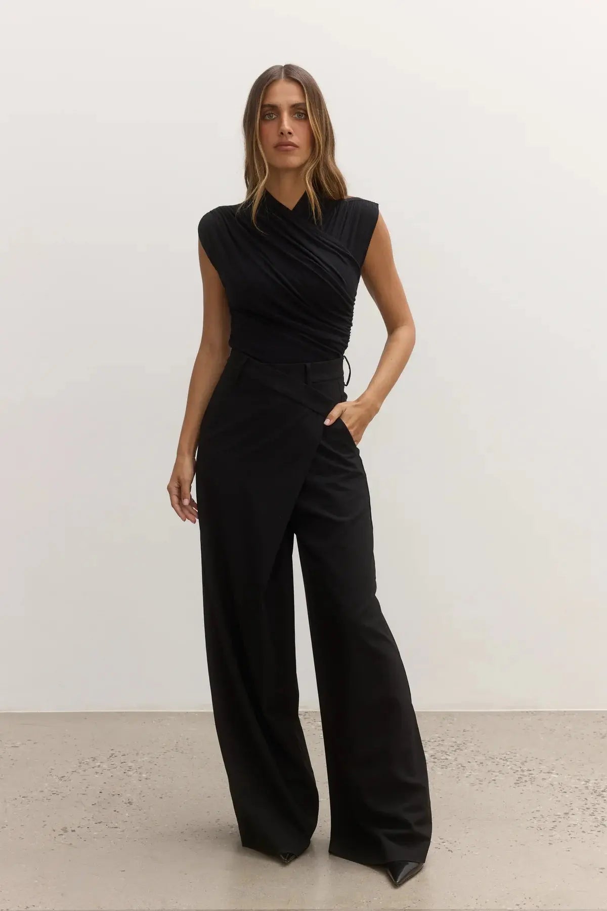Amrita Sleeveless Bodysuit in Black Bayse Brand