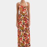 Castella Gathered Midi Dress in Flora Rosso Sir.