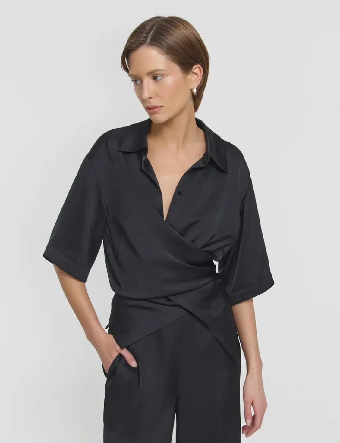 Musical Cupro Wrap shirt in Black Viktoria + Woods