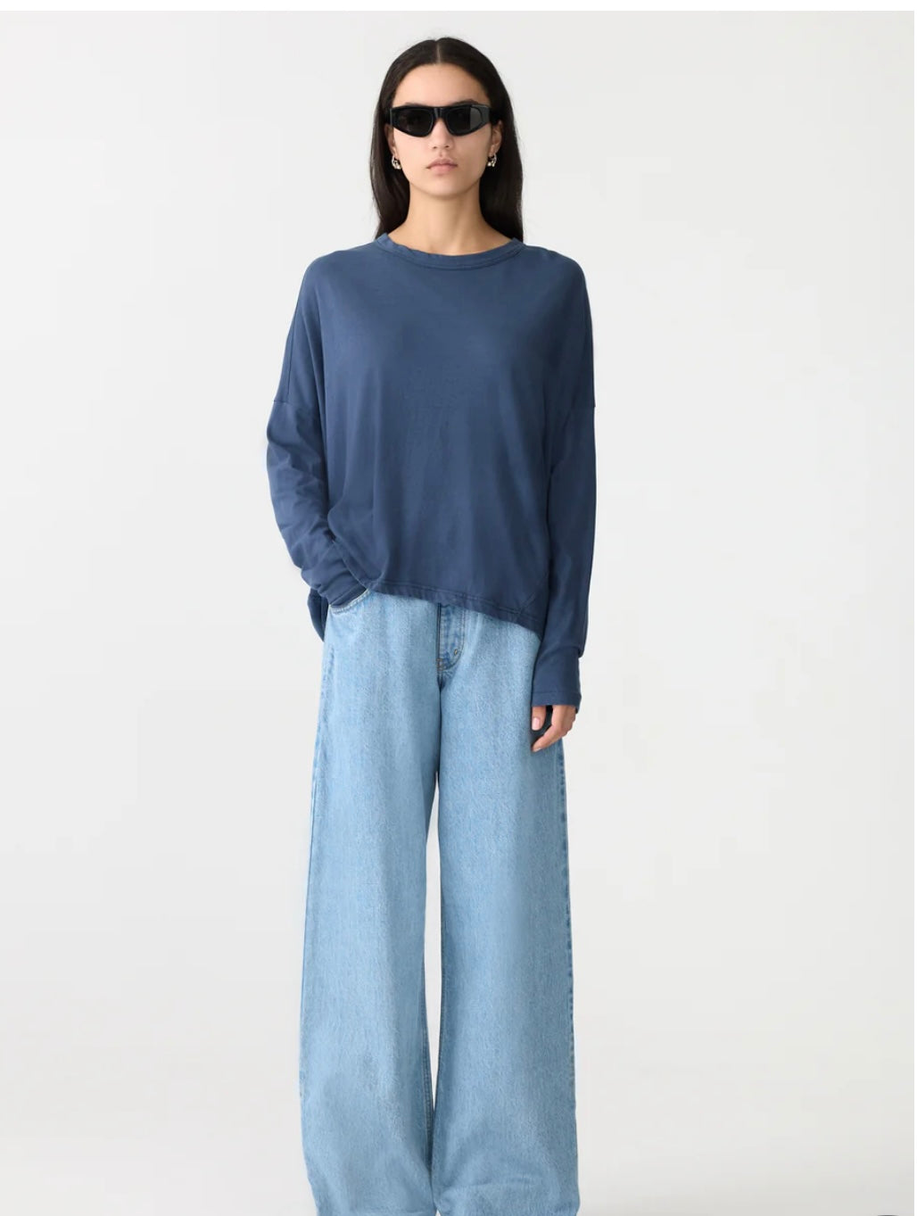 Long Sleeve Circle Top in Midnight Blue Bassike