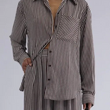 Jamie Shirt Chocolate Stripe Elka Collective