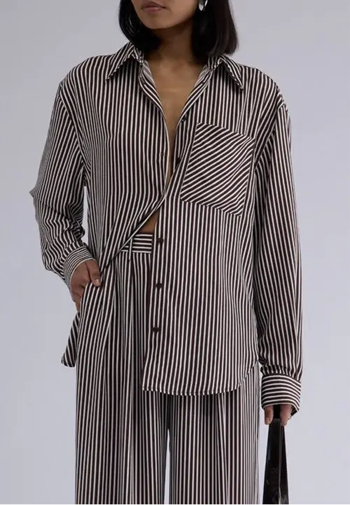 Jamie Shirt Chocolate Stripe Elka Collective