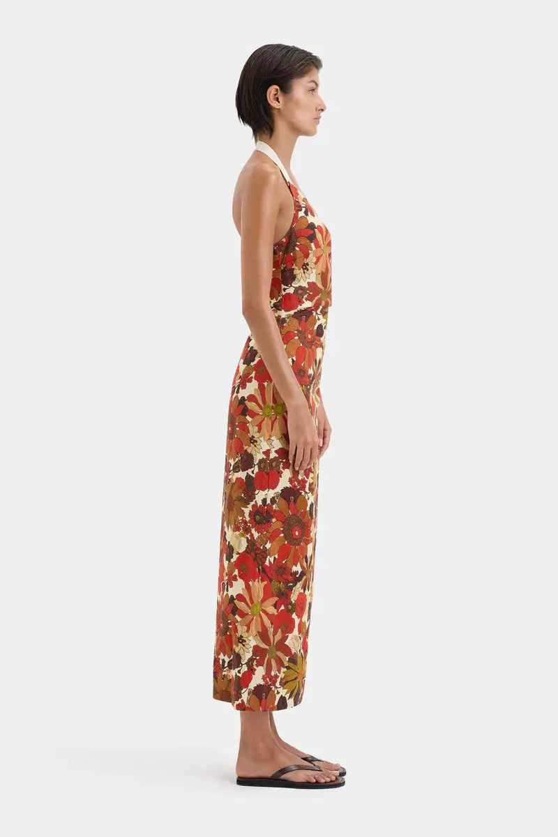 Castella Gathered Midi Dress in Flora Rosso Sir.